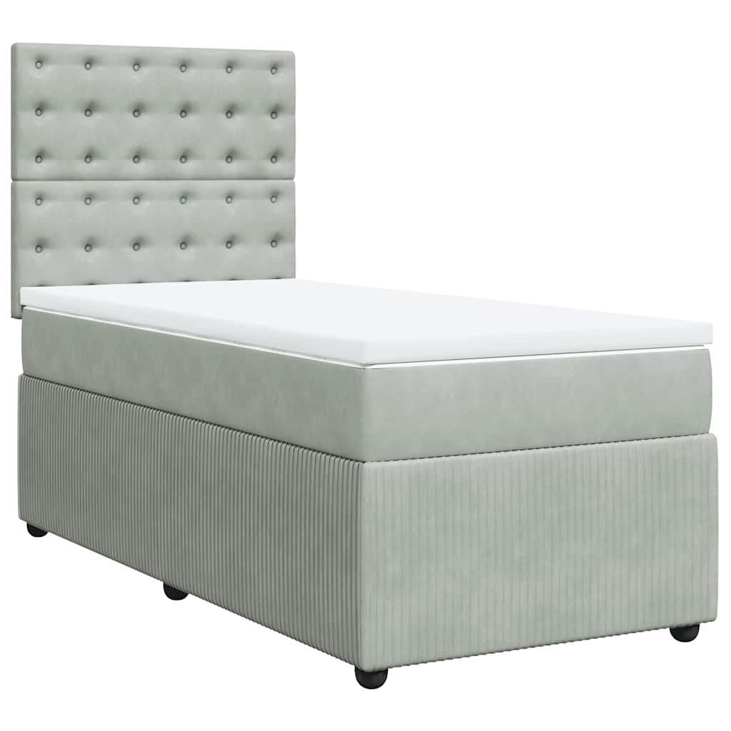 vidaXL Boxspring met matras fluweel lichtgrijs 90x190 cm grijs, foto 3