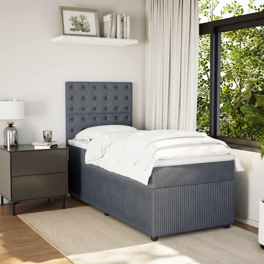 vidaXL Boxspring met matras fluweel donkergrijs 90x190 cm grijs, foto 2