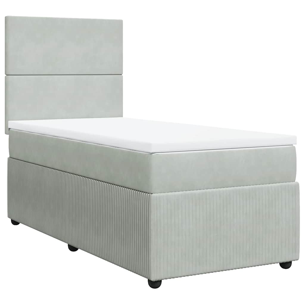 vidaXL Boxspring met matras fluweel lichtgrijs 90x200 cm grijs, foto 3