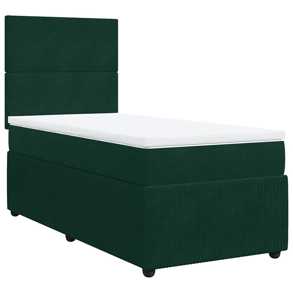 vidaXL Pat box spring cu saltea, verde închis, 90x200 cm, catifea