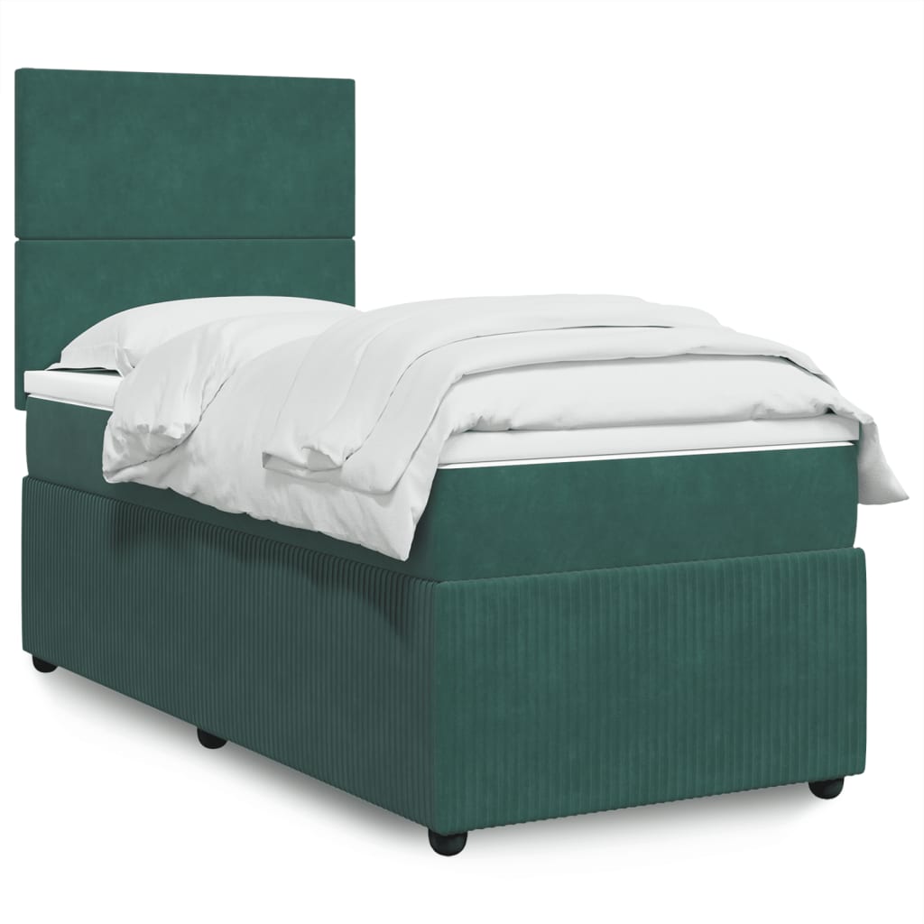 vidaXL Pat box spring cu saltea, verde închis, 90x200 cm, catifea