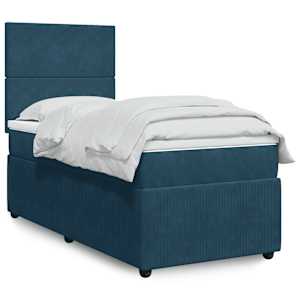 Box spring postel s matrací tmavě modrá 90x200 cm samet - obrázek 1
