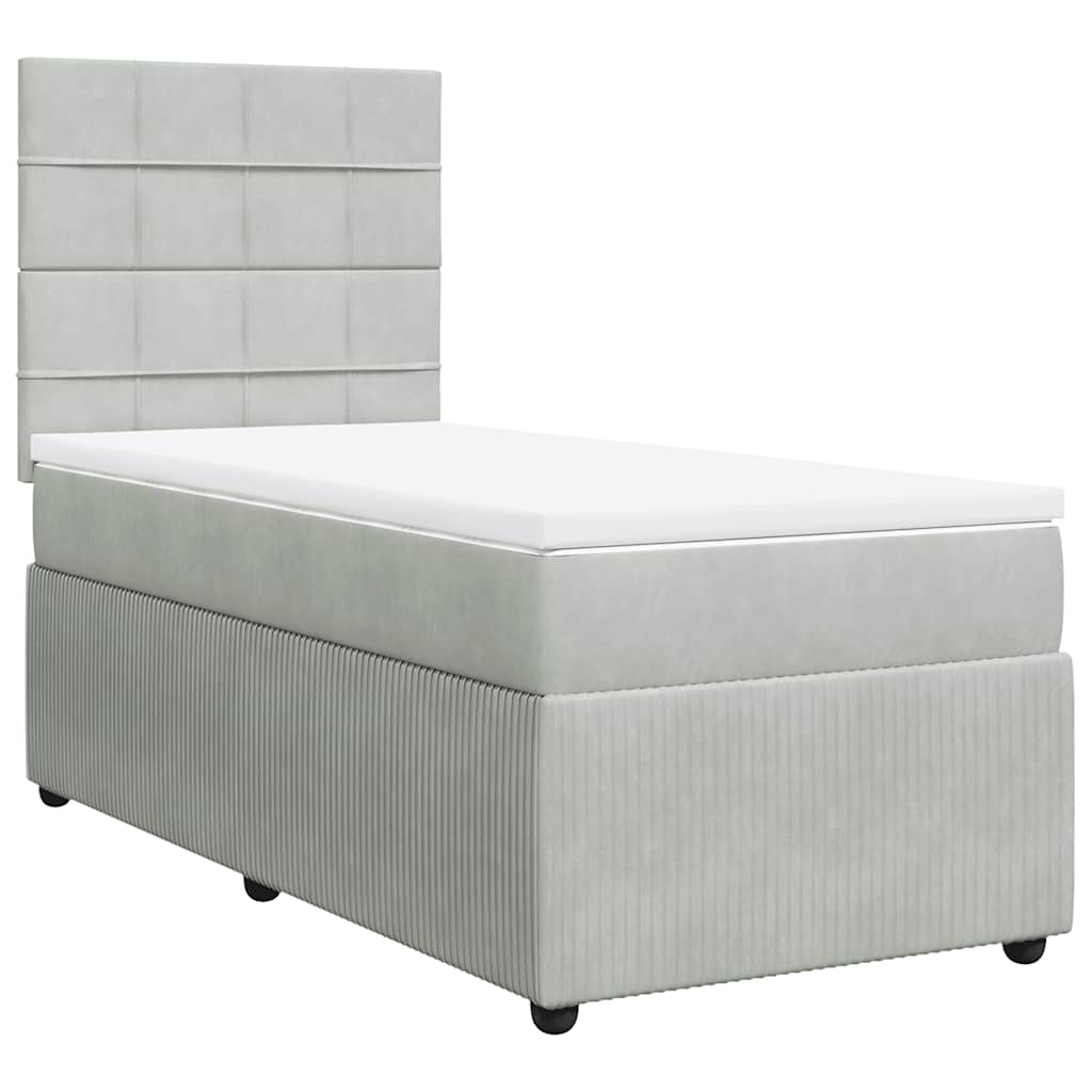 vidaXL Boxspring met matras fluweel lichtgrijs 90x200 cm grijs, foto 3