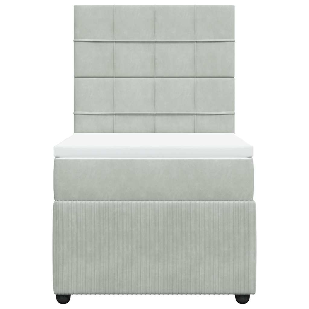 vidaXL Boxspring met matras fluweel lichtgrijs 90x200 cm grijs, foto 4
