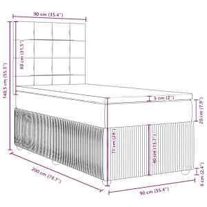 Box spring postel s matrací černá 90x200 cm samet - obrázek 13