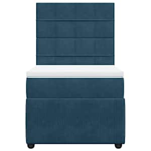 Box spring postel s matrací tmavě modrá 90x200 cm samet - obrázek 4