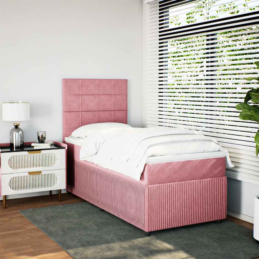 vidaXL Boxspring met matras fluweel roze 90x200 cm afbeelding