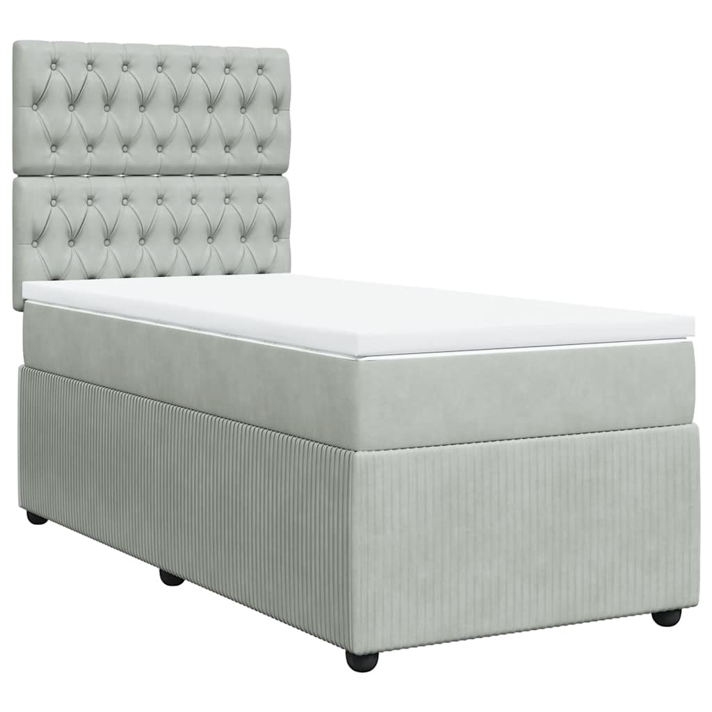 vidaXL Boxspring met matras fluweel lichtgrijs 90x200 cm grijs, foto 3