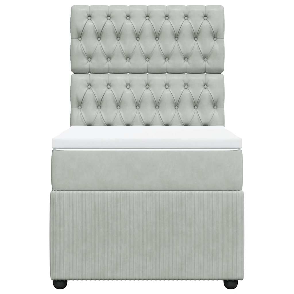 vidaXL Boxspring met matras fluweel lichtgrijs 90x200 cm grijs, foto 4