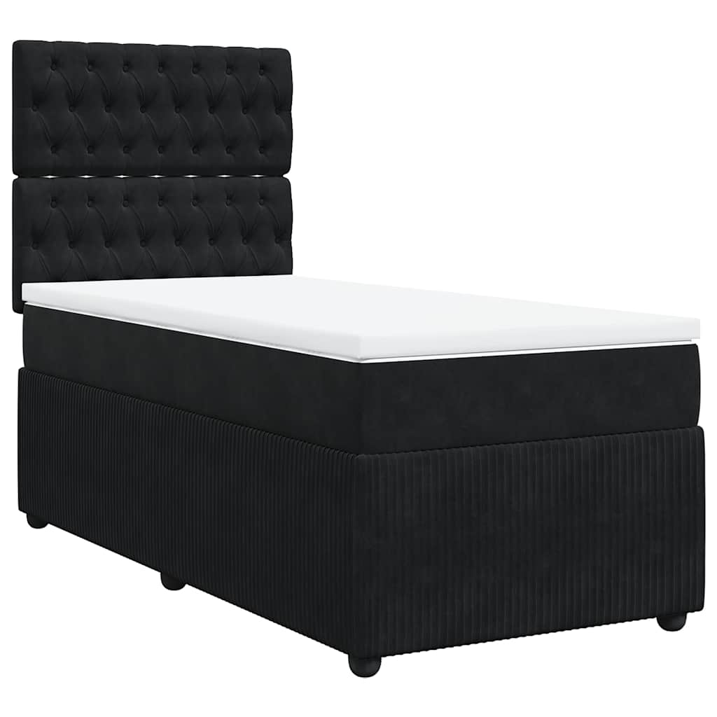 vidaXL Pat box spring cu saltea, negru, 90x200 cm, catifea