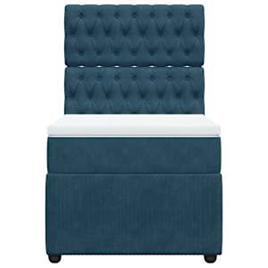 Box spring postel s matrací tmavě modrá 90x200 cm samet - obrázek 4