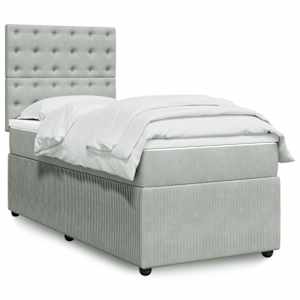 Box spring postel s matrací světle šedá 90x200 cm samet - obrázek 1