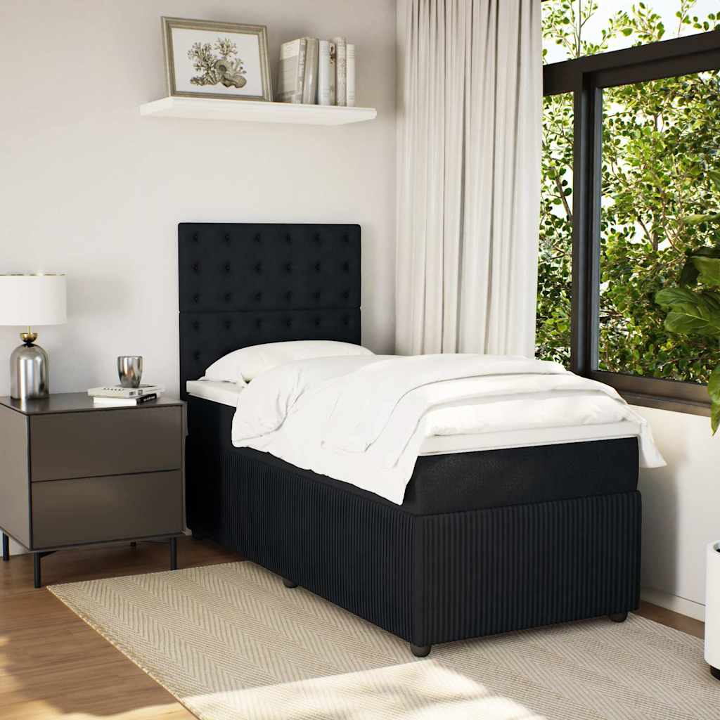 vidaXL Boxspring met matras fluweel zwart 90x200 cm afbeelding