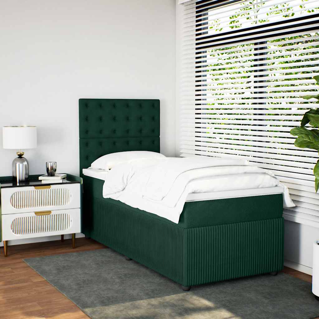 vidaXL Boxspring met matras fluweel donkergroen 90x200 cm groen, foto 2