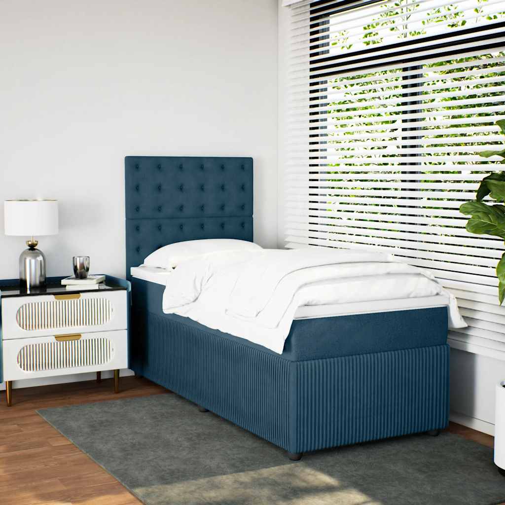 vidaXL Boxspring met matras fluweel donkerblauw 90x200 cm blauw, foto 2