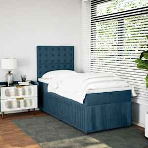 Box spring postel s matrací tmavě modrá 90x200 cm samet - obrázek 3