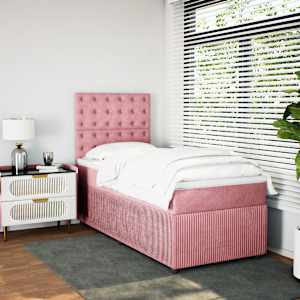 Box spring postel s matrací růžová 90x200 cm samet - obrázek 3