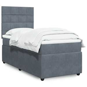 Box spring postelja z vzmetnico temno siva 100x200 cm žamet