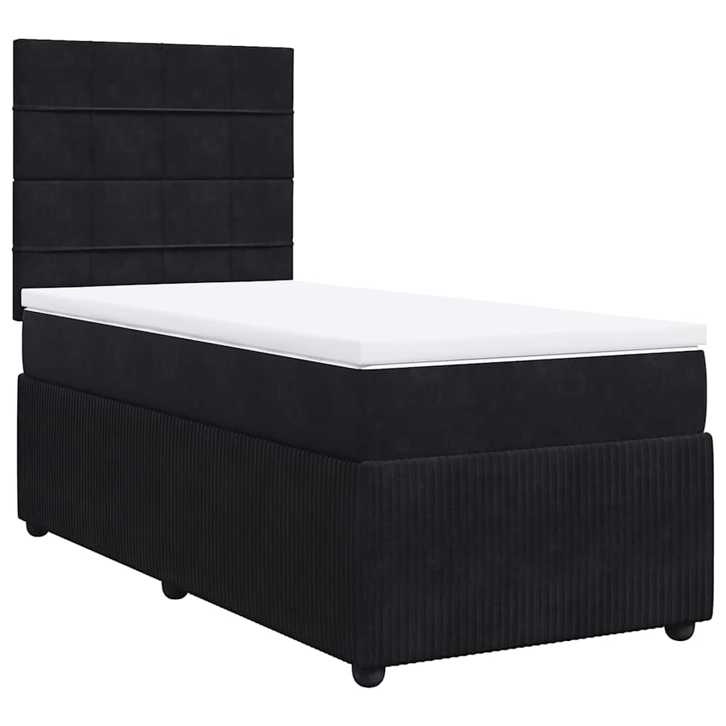 vidaXL Pat box spring cu saltea, negru, 100x200 cm, catifea
