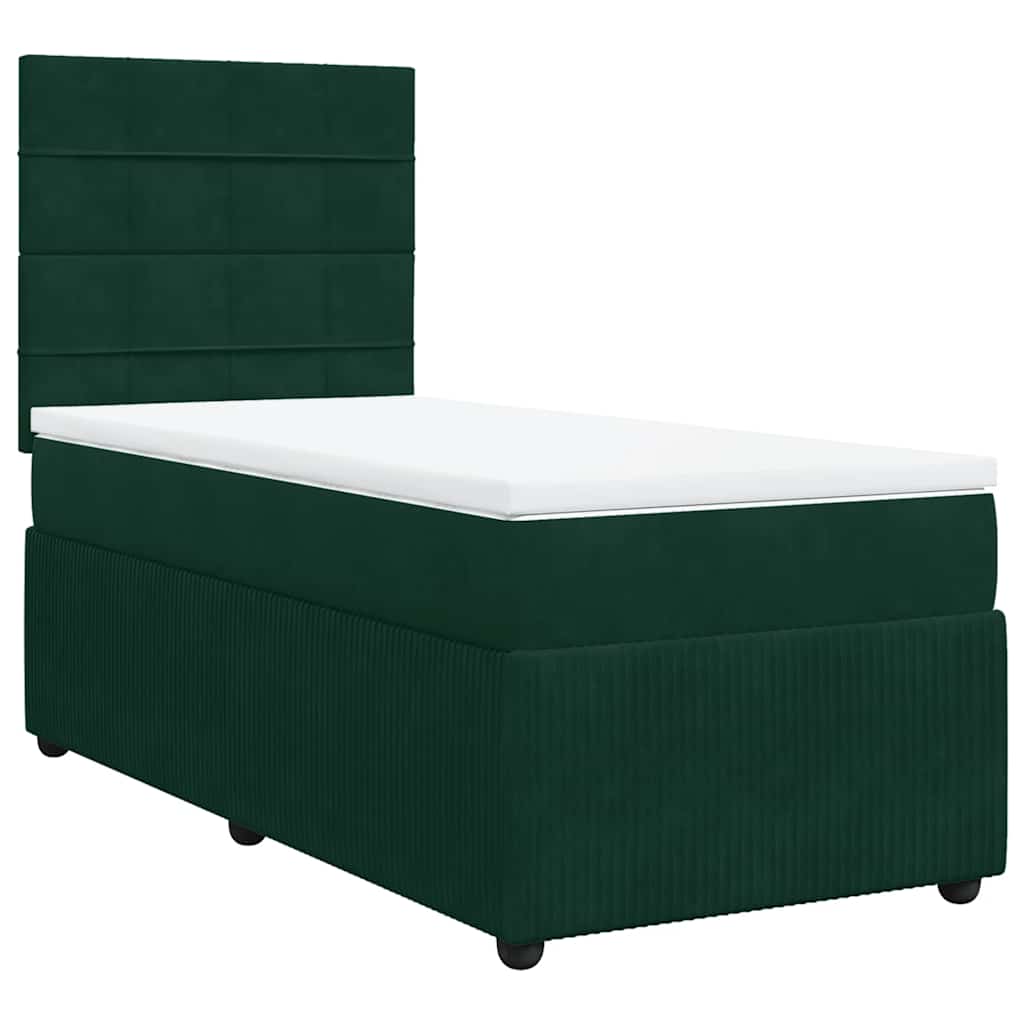 vidaXL Pat box spring cu saltea, verde închis, 100x200 cm, catifea