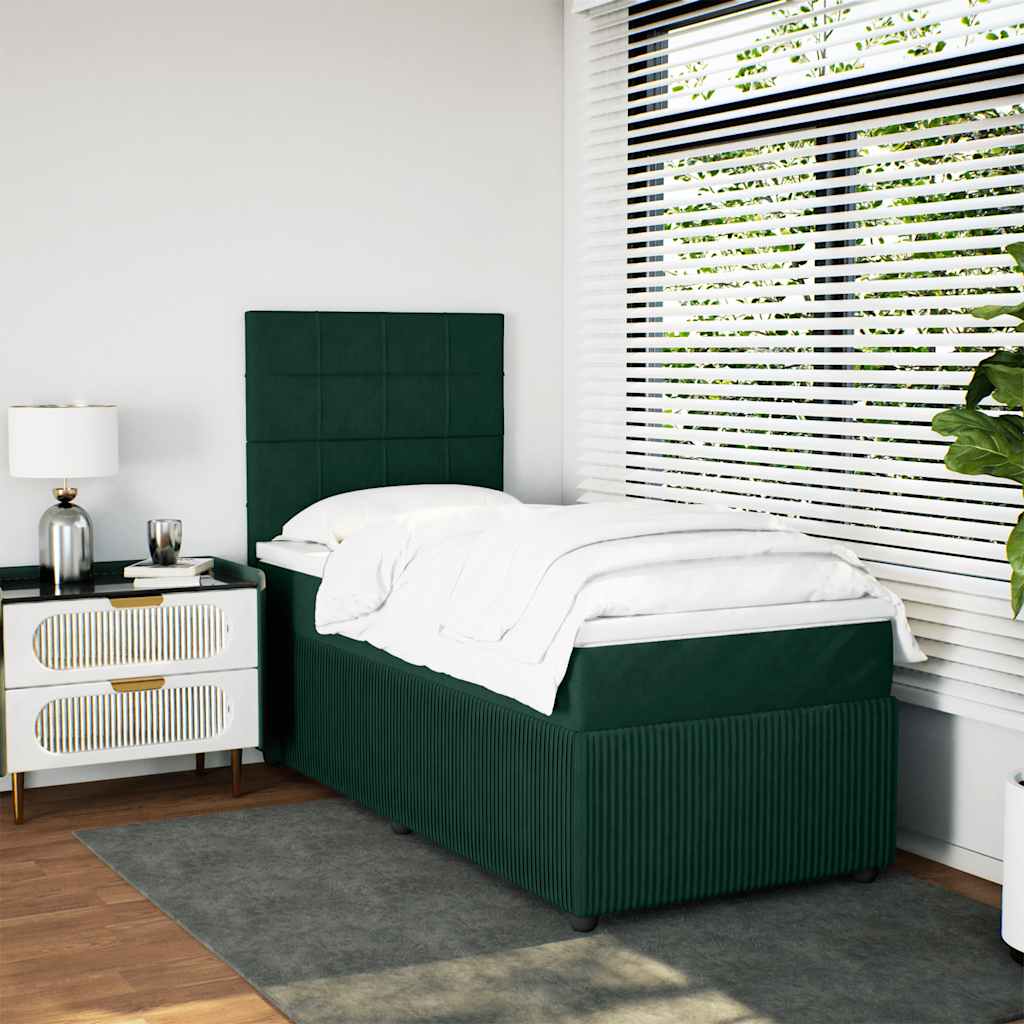 vidaXL Boxspring met matras fluweel donkergroen 100x200 cm groen, foto 2