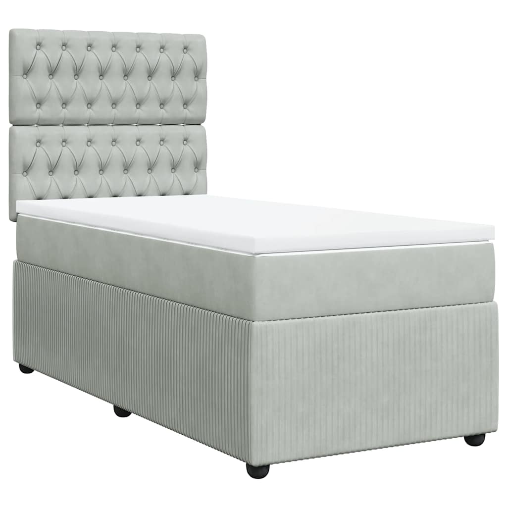 vidaXL Boxspring met matras fluweel lichtgrijs 100x200 cm grijs, foto 3