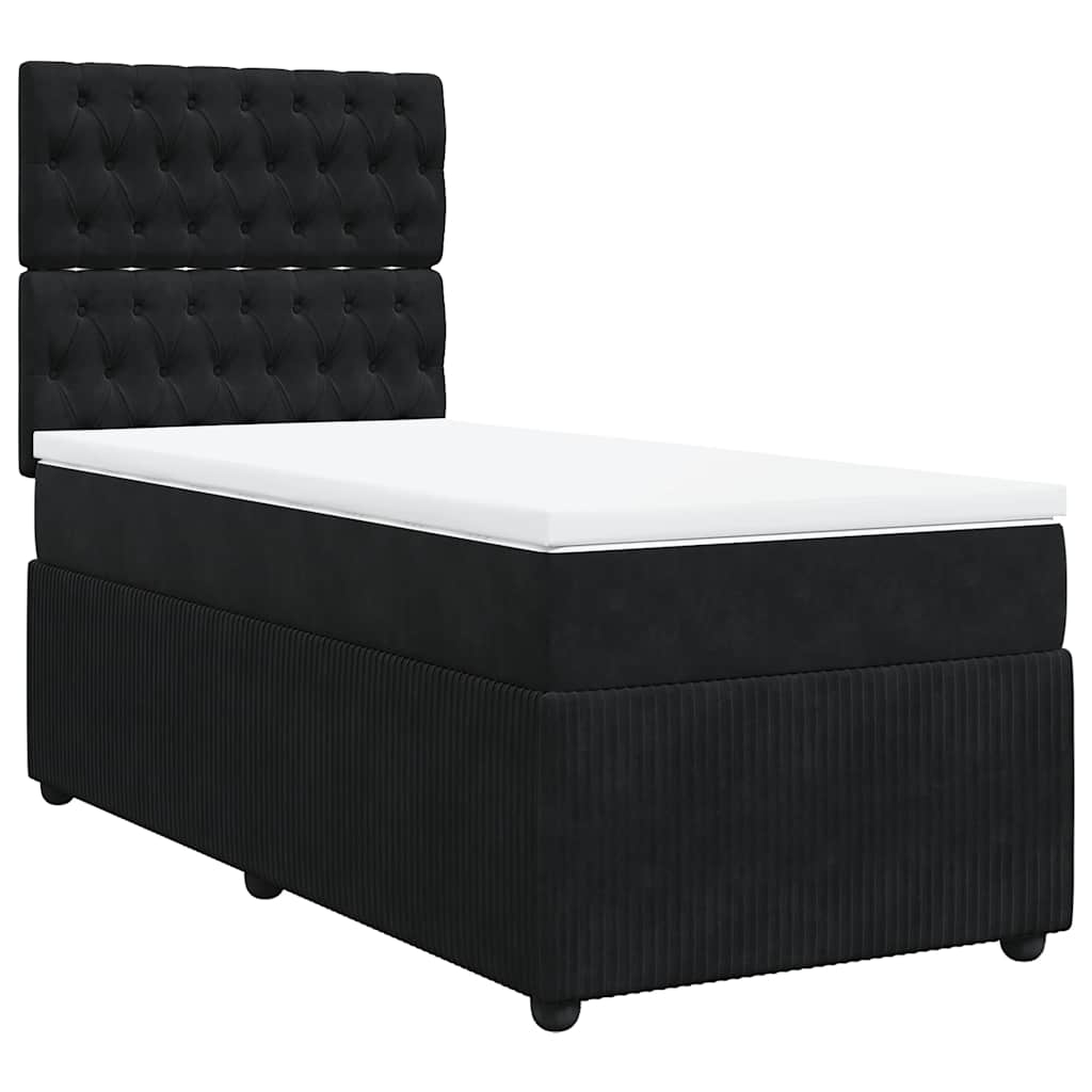 vidaXL Pat box spring cu saltea, negru, 100x200 cm, catifea