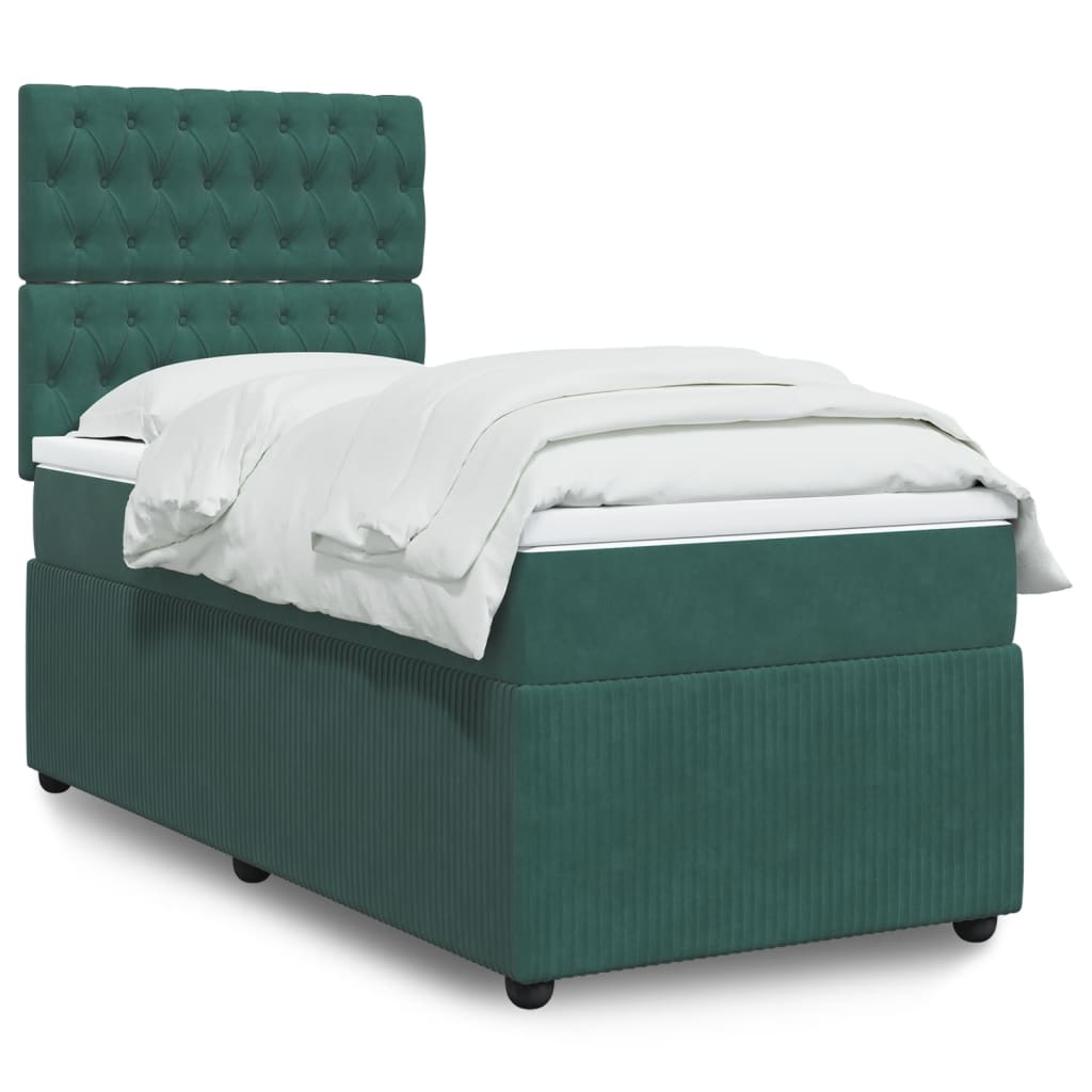 vidaXL Pat box spring cu saltea, verde închis, 100x200 cm, catifea