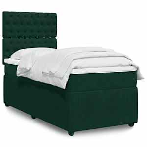 Box spring postel s matrací tmavě zelená 100x200 cm samet - obrázek 1