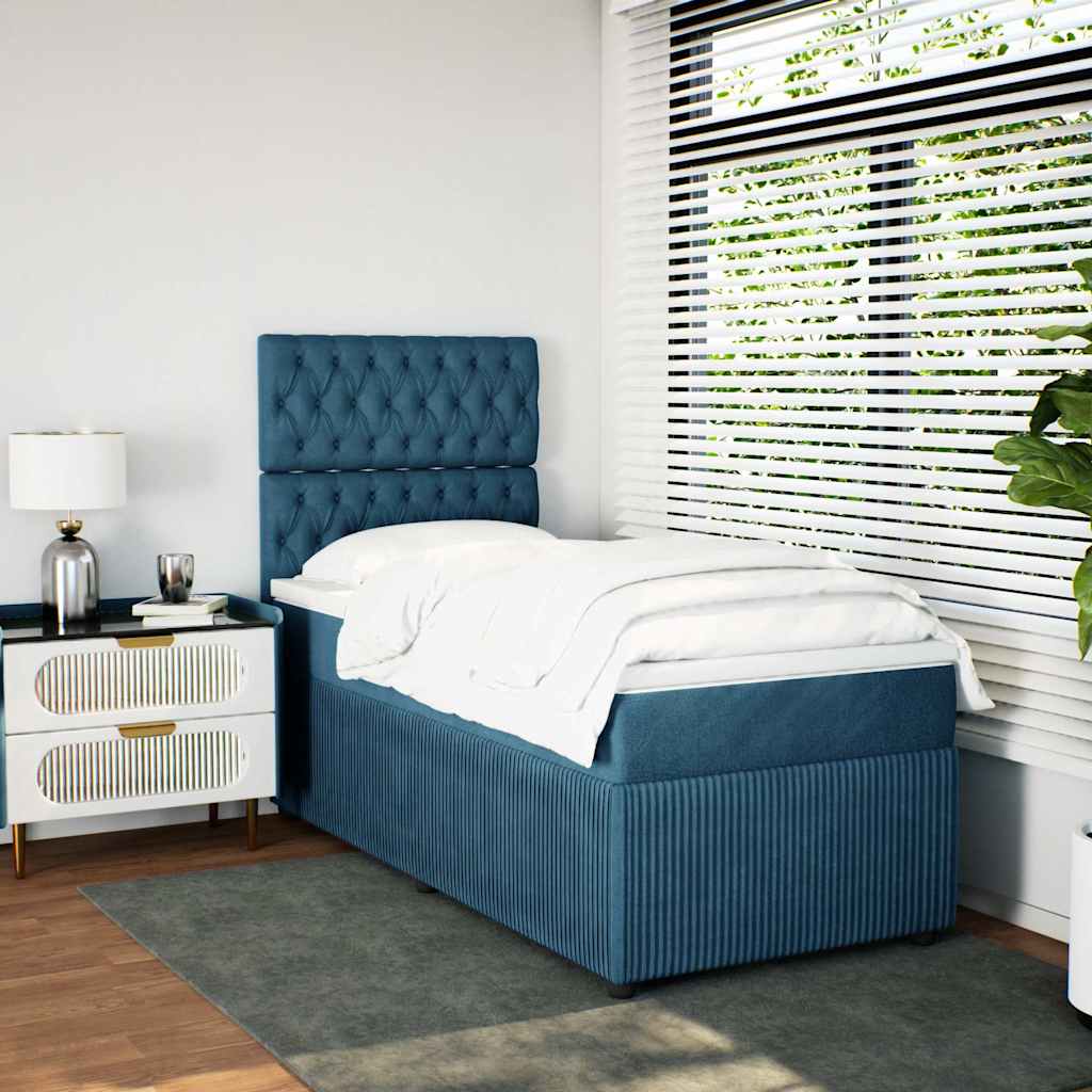 vidaXL Boxspring met matras fluweel donkerblauw 100x200 cm afbeelding