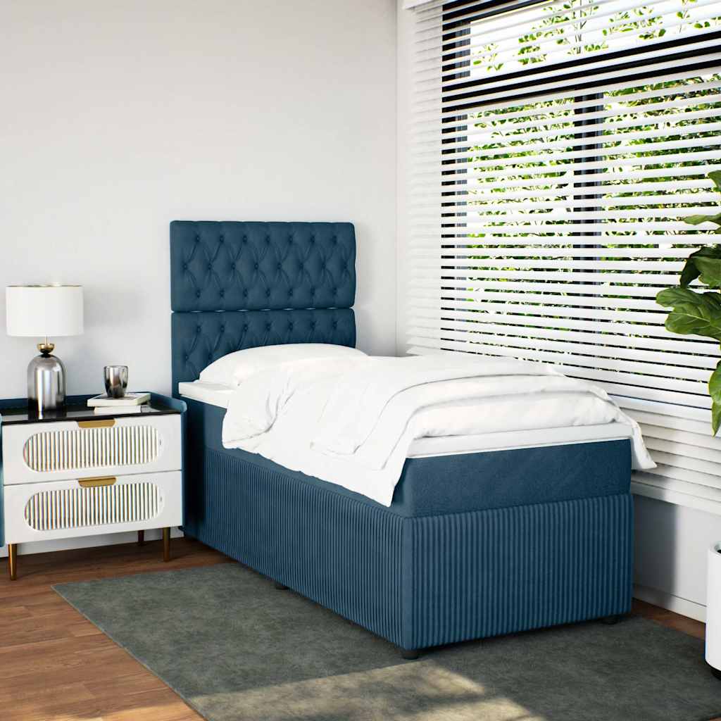 vidaXL Boxspring met matras fluweel donkerblauw 100x200 cm blauw, foto 2