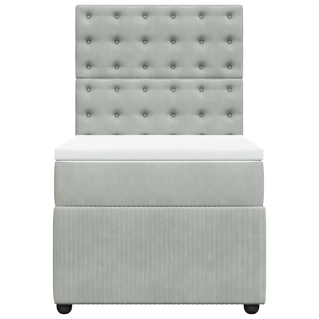vidaXL Boxspring met matras fluweel lichtgrijs 100x200 cm grijs, foto 4