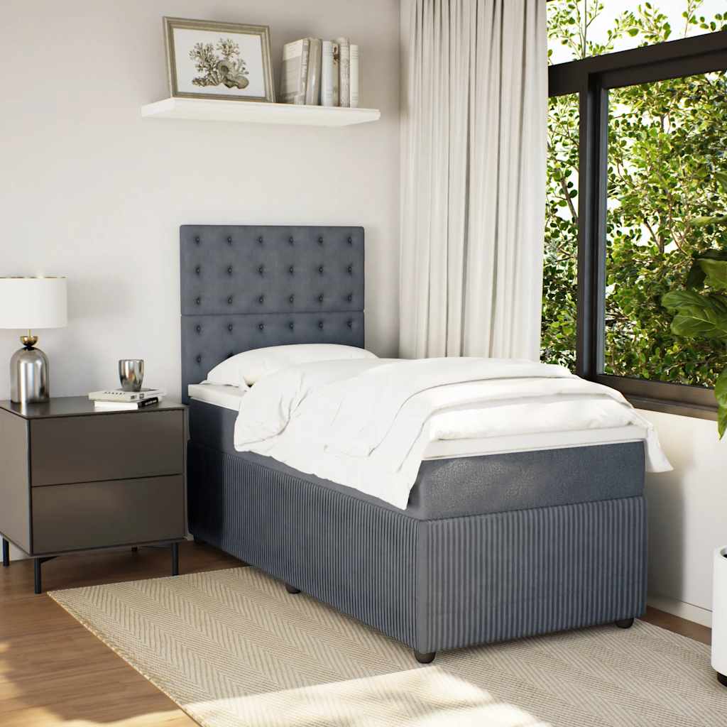 vidaXL Boxspring met matras fluweel donkergrijs 100x200 cm grijs, foto 2