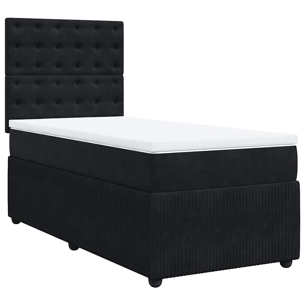 vidaXL Pat box spring cu saltea, negru, 100x200 cm, catifea