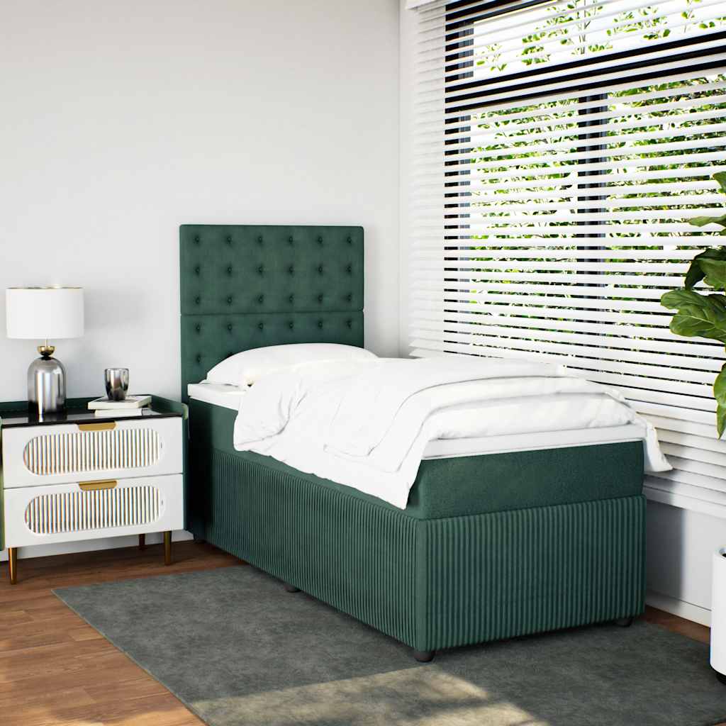 vidaXL Boxspring met matras fluweel donkergroen 100x200 cm afbeelding