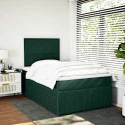 vidaXL Cama boxspring com colch&atilde;o 120x190 cm veludo verde-escuro