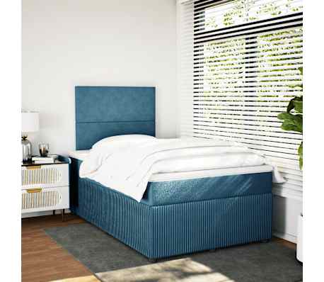 vidaXL Boxspring met matras fluweel donkerblauw 120x190 cm