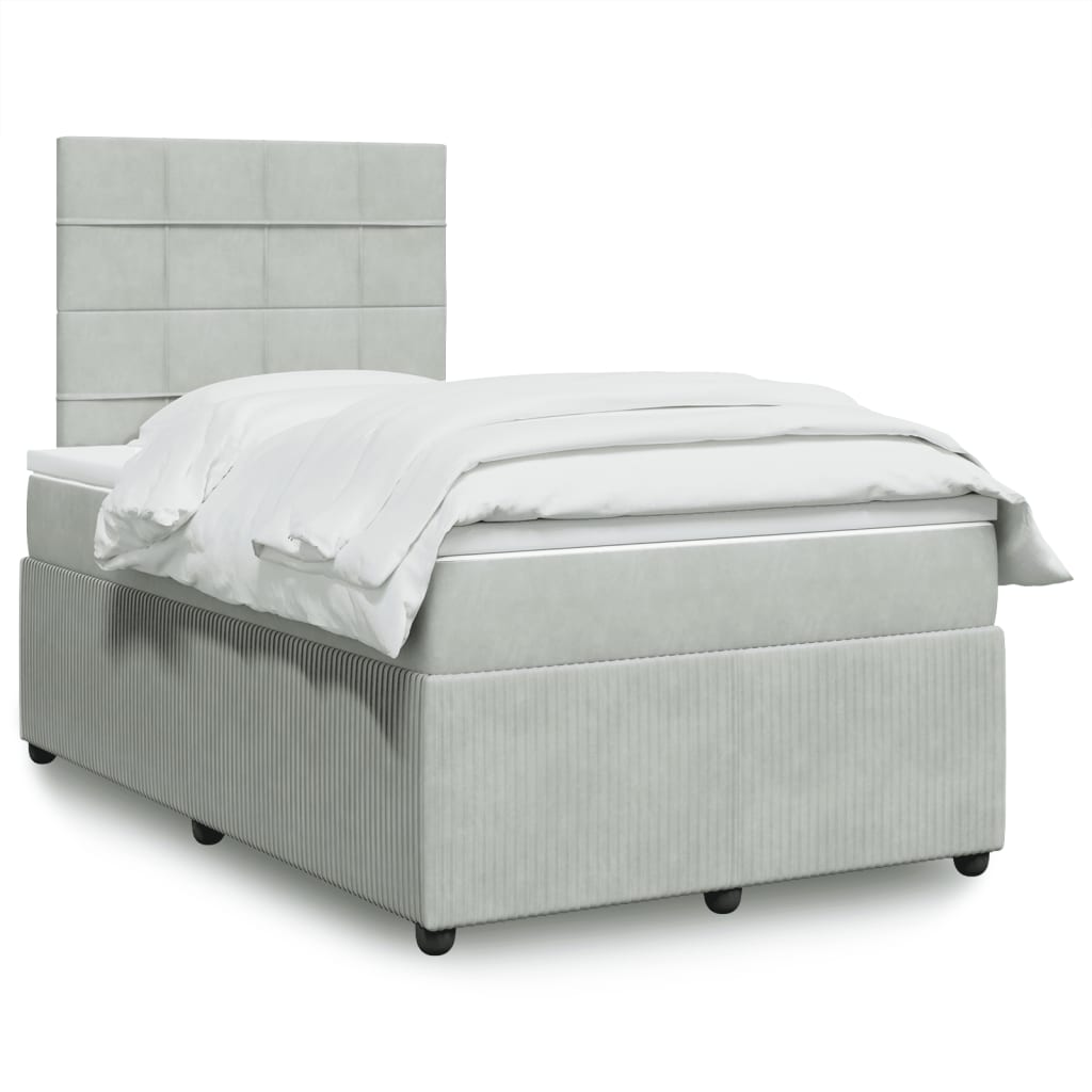 Boxspringbett mit Matratze Hellgrau 120×190 cm Samt