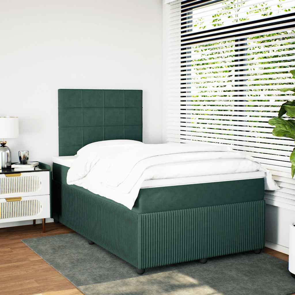 vidaXL Boxspring met matras fluweel donkergroen 120x190 cm afbeelding