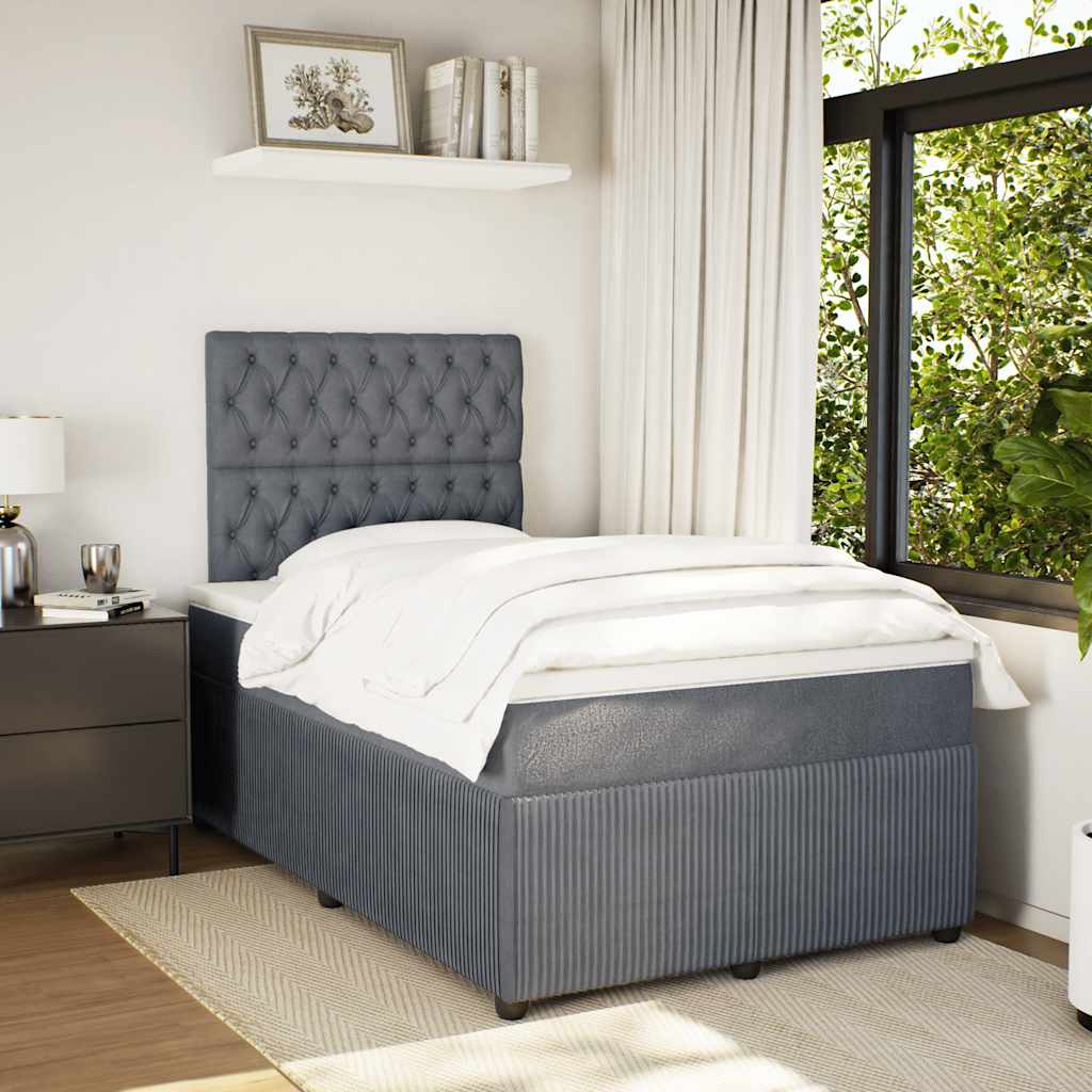 vidaXL Boxspring met matras fluweel donkergrijs 120x190 cm afbeelding