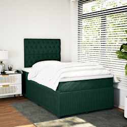 vidaXL Cama boxspring com colch&atilde;o 120x190 cm veludo verde-escuro