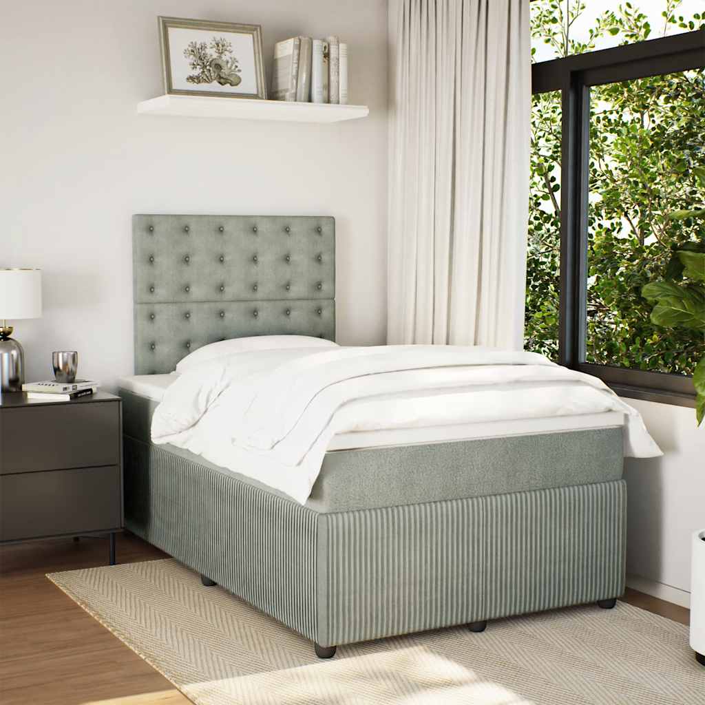 vidaXL Boxspring met matras fluweel lichtgrijs 120x190 cm afbeelding