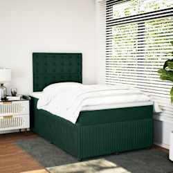 vidaXL Cama boxspring com colch&atilde;o 120x190 cm veludo verde-escuro
