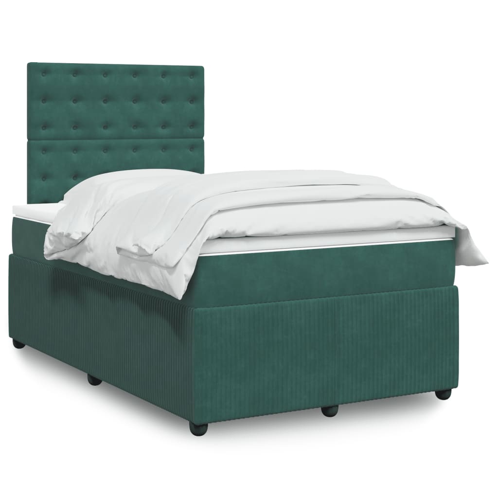 vidaXL Pat box spring cu saltea, verde închis, 120x190 cm, catifea