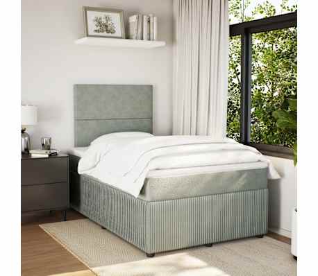 vidaXL Pat continental cu saltea, gri deschis, 120x200 cm, catifea