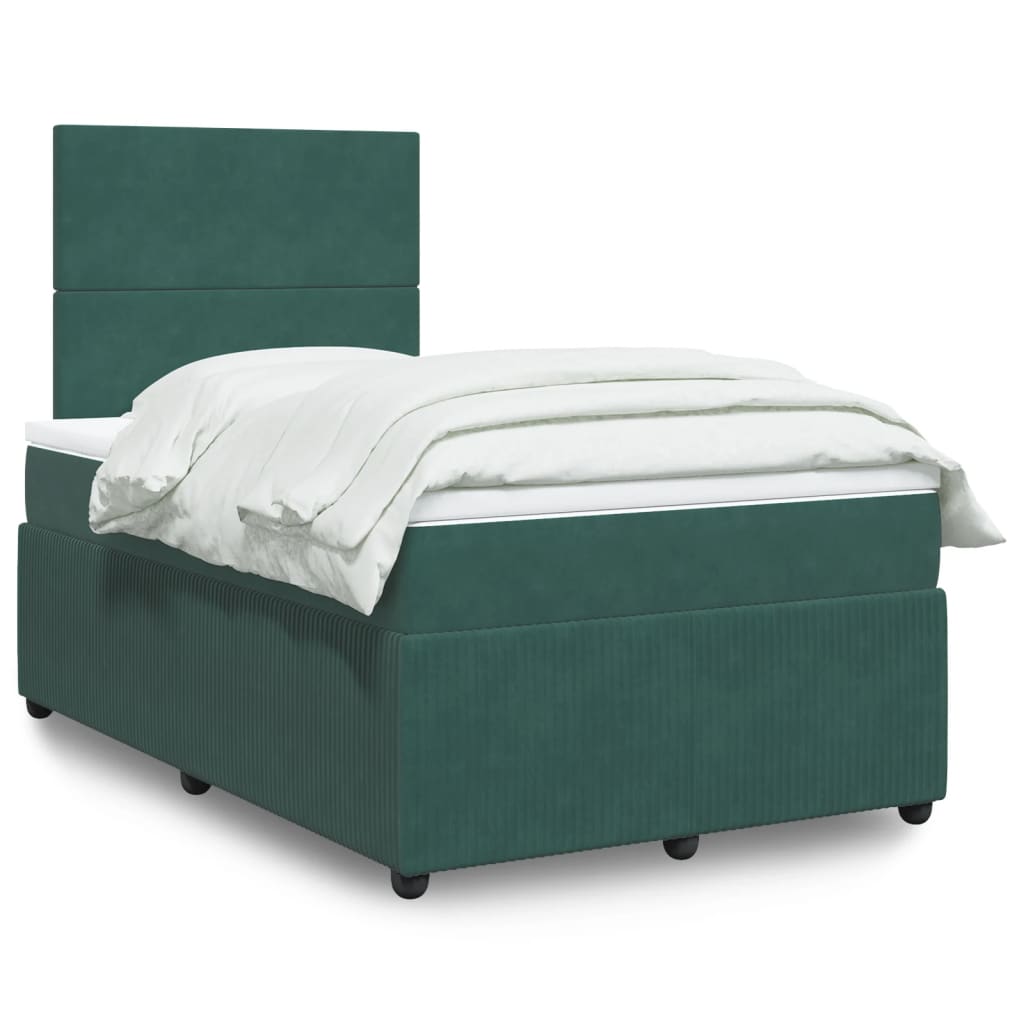 vidaXL Pat box spring cu saltea, verde închis, 120x200 cm, catifea