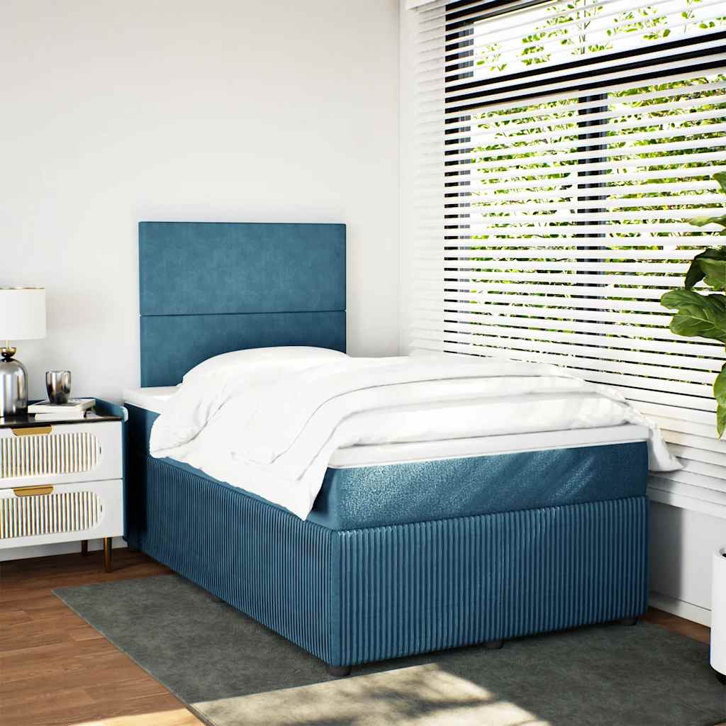 vidaXL Boxspring met matras fluweel donkerblauw 120x200 cm afbeelding