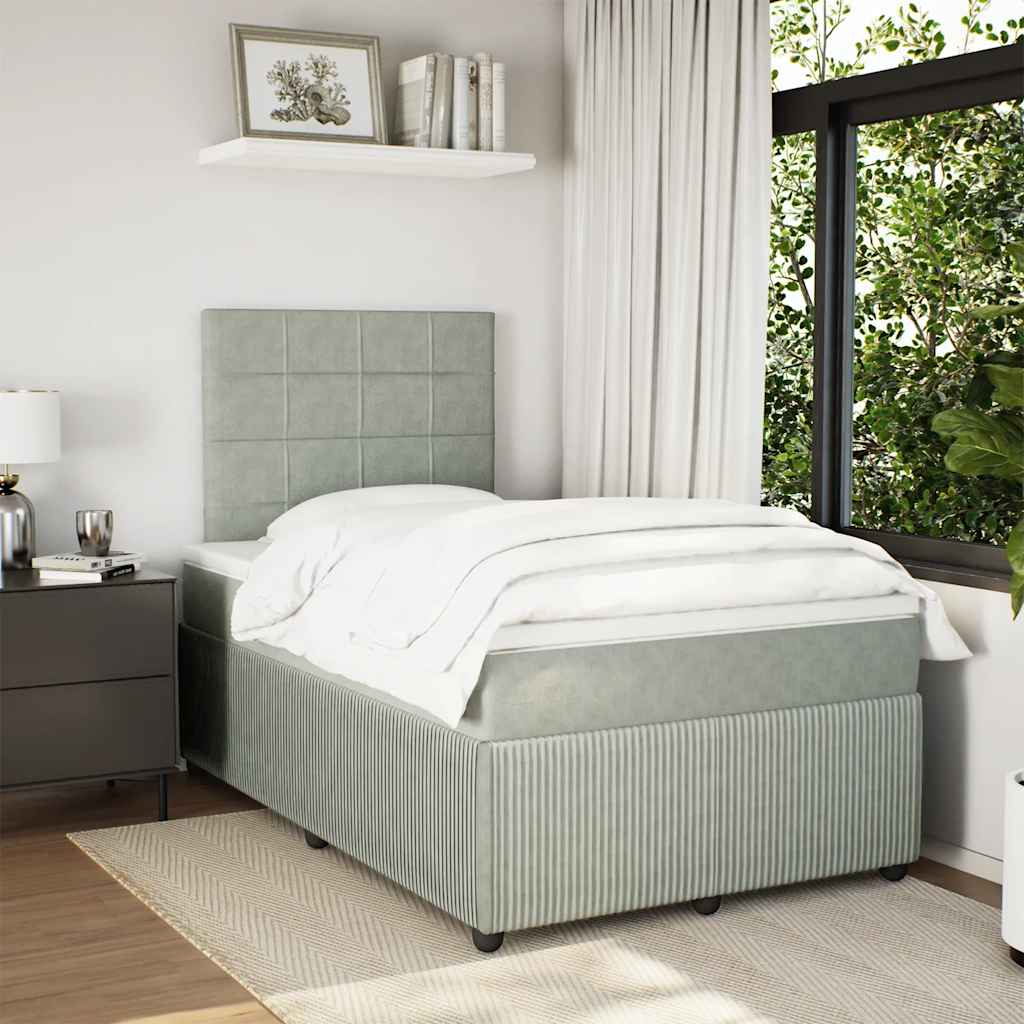 vidaXL Boxspring met matras fluweel lichtgrijs 120x200 cm grijs, foto 2