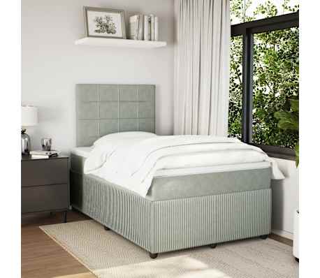 vidaXL Boxspringbett mit Matratze Hellgrau 120x200 cm Samt