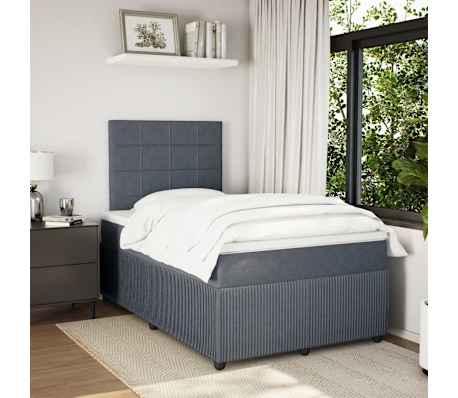 vidaXL Pat box spring cu saltea, gri &icirc;nchis, 120x200 cm, catifea